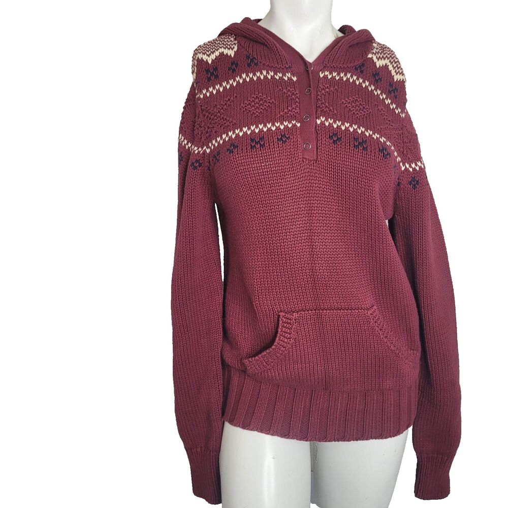 US Polo Jeans Ralph Lauren Medium knit sweater snap button Nordic Fair Isle hood